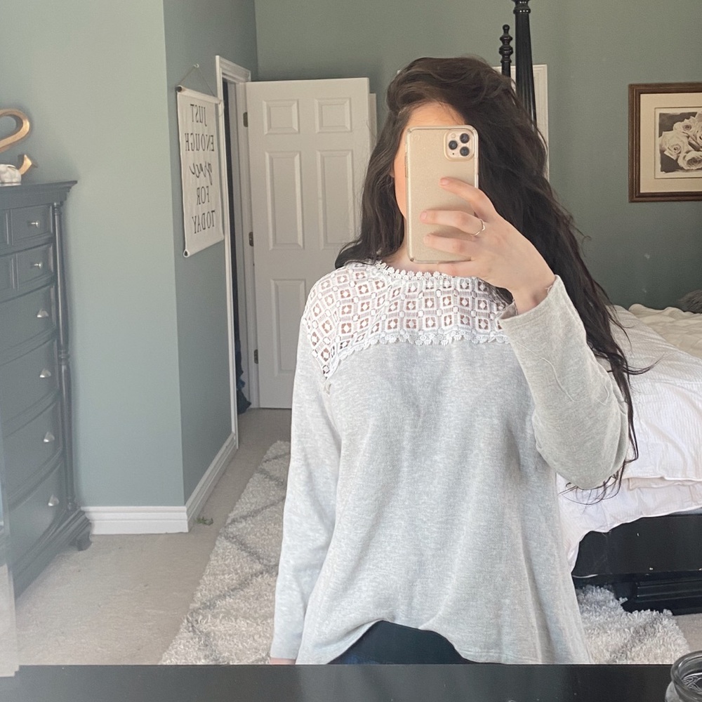 Lace Eyelet Long Sleeve Sweatshirt Top